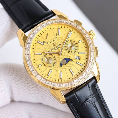 Vacheron Constantin Patrimony 9100 Movement Black Cowhide Leather Strap 42mm for Men Watch